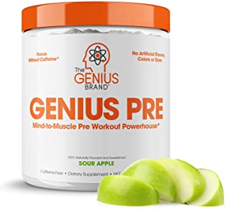 Genius Pre Workout Powder – All Natural Nootropic Preworkout & Caffeine Free Nitric Oxide Booster w/Beta Alanine & Alpha GPC
